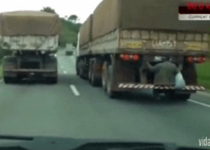 VIDEO: Truck Picks Up A Hitchhiker