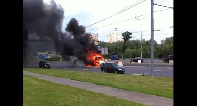 Vehicle Explodes On Russian Freeway