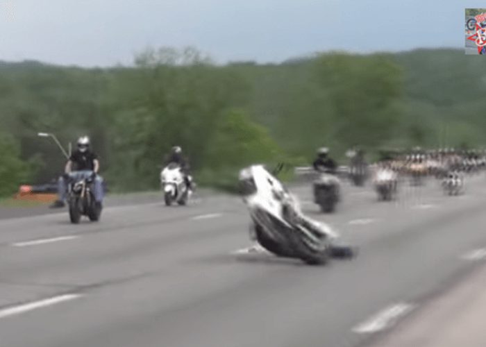 VIDEO: Motorcyclist Crashes On Busy Highway