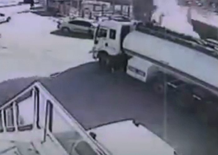 VIDEO: Fuel Truck Catches Fire at Gas Station, Driver Risks Life