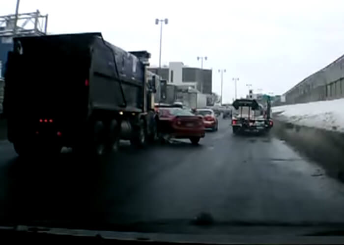 VIDEO: Truck Pushes Car Down The Road