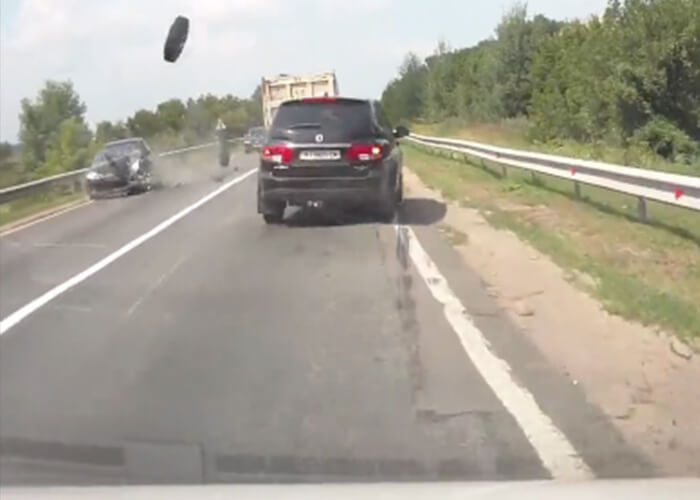 VIDEO: Tires Fly Off Truck