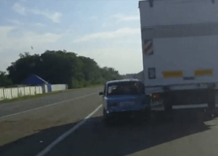 VIDEO: Merging Car Gets Into Truck’s Lane