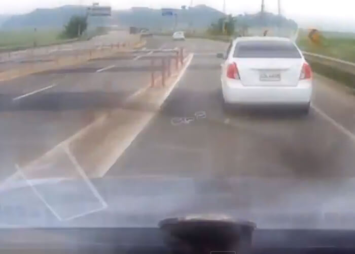 VIDEO: Driver Nearly Impaled By Road Debris