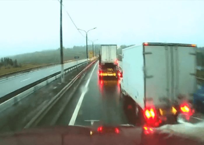 VIDEO: Wet Roads + Fast-Moving Truck = Driver’s Bad Day