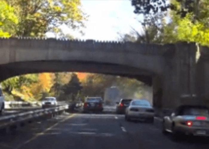 VIDEO: Truck Hits Bridge But Keeps On Going