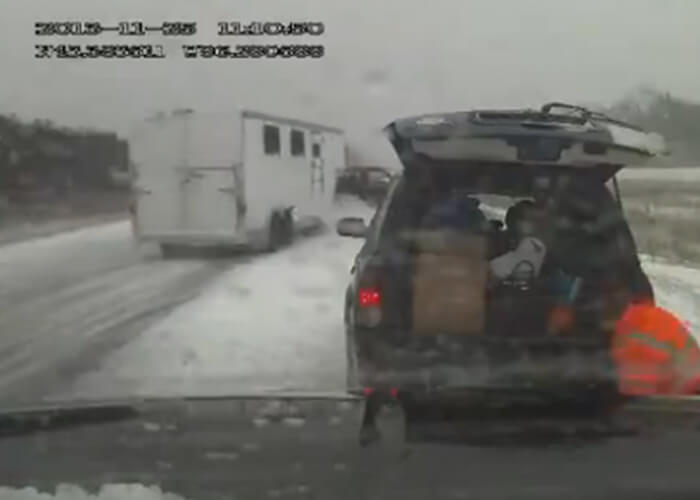 VIDEO: Jackknifing On Snowy, Icy Highway