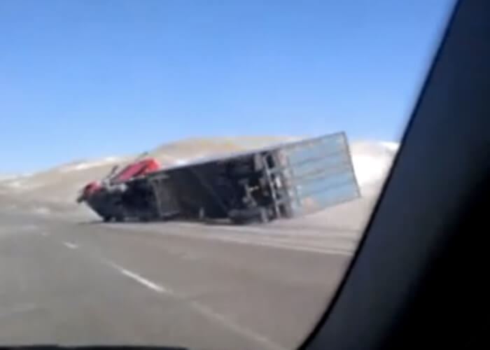 VIDEO: Wind Knocks Over Truck In Wyoming