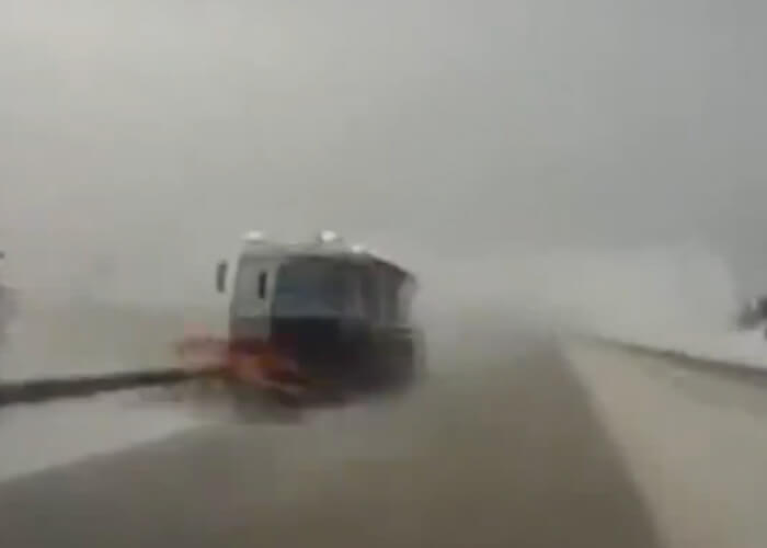 VIDEO: Snow Plow Causes Head On Collision