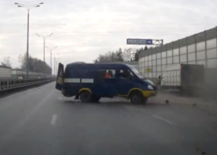 VIDEO: Road Workers Stationary Van Hit By Truck