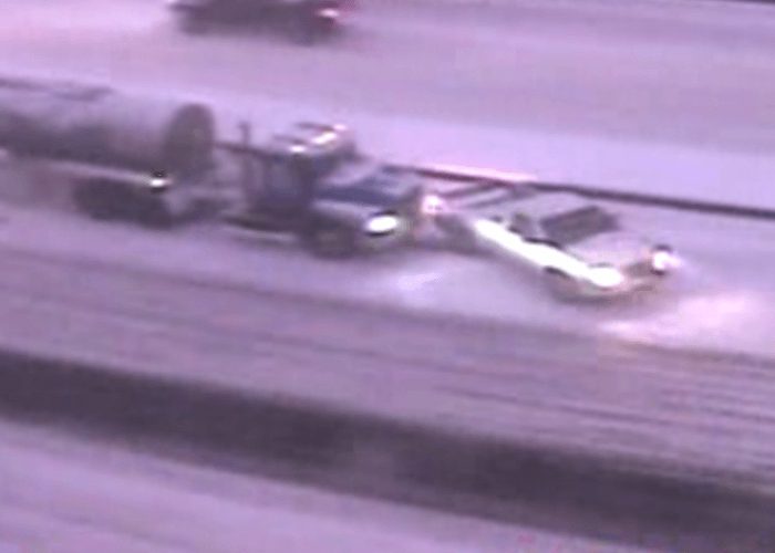 VIDEO: Caught On Camera, Tanker Nudges Pickup Along Icy Connecticut Highway