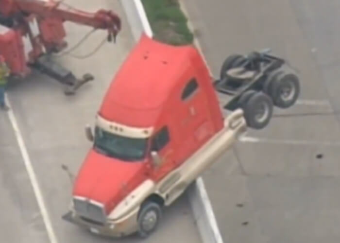 VIDEO: Truck Hangs Over Texas Overpass