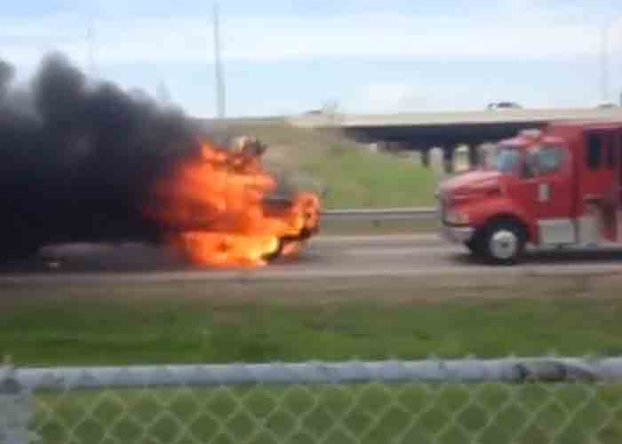 Video: Bus on Fire Rolls Down Off-Ramp