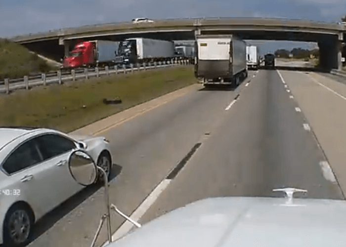 Video: Tire Hits Tanker Truck Head-On