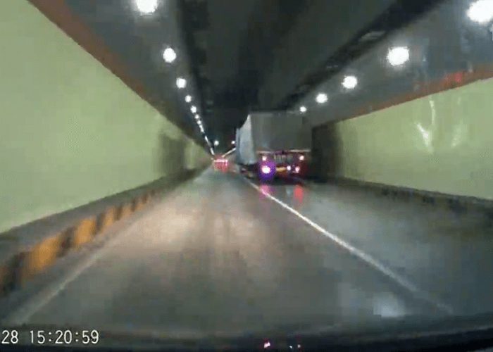 Video: Truck Jackknifes in Tunnel