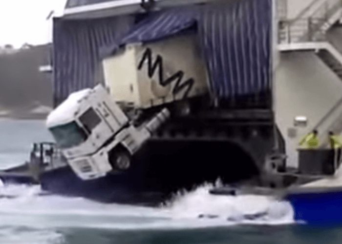 VIDEO: Truck Driver Forgets Parking Brake On Ferry