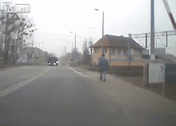 Video: Truck’s Train Surprise