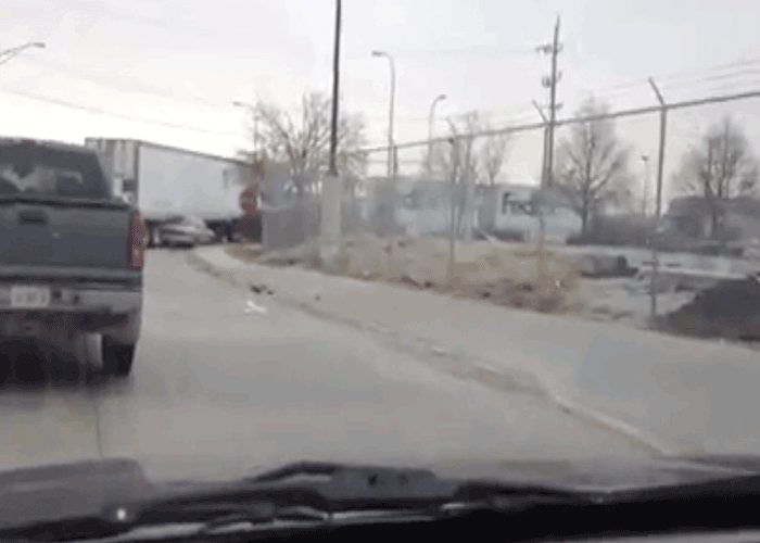 Video: Truck Crunches Car At Stop Sign