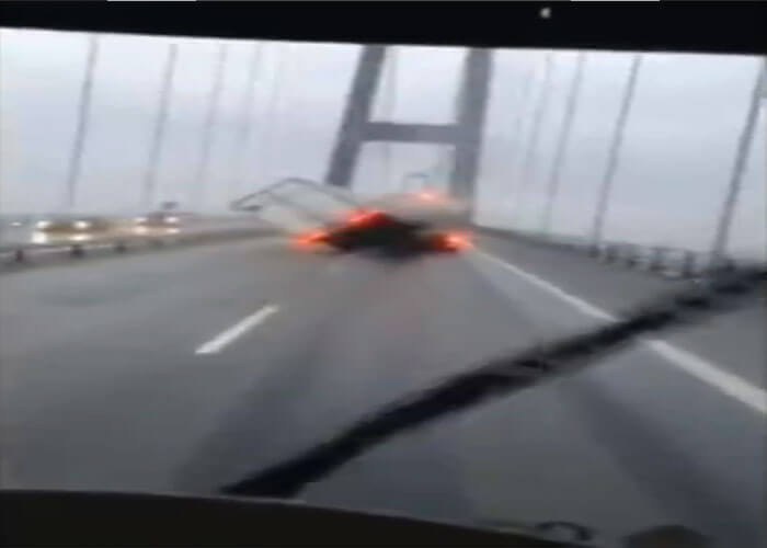 Video: Truck Blown Over By High Winds On Bridge