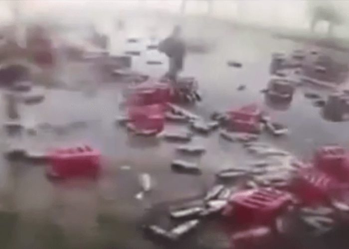 VIDEO: Soda-Spewing Truck Almost Takes Out Pedestrian