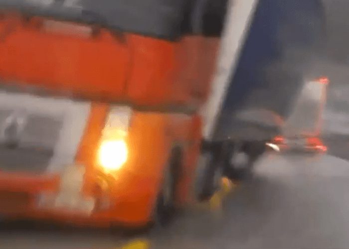 VIDEO: Truck Almost Gets Blown Into Oncoming Vehicle