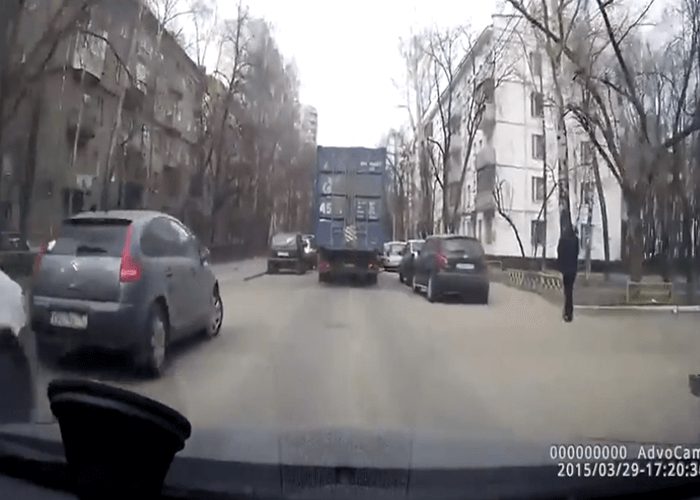 VIDEO: Truck Picks Up Unwitting Passenger