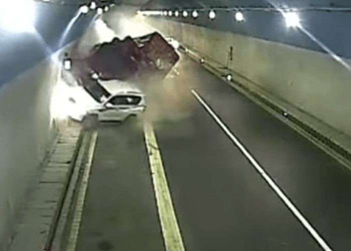 VIDEO: SUV Loses Control, Collides With Truck In Tunnel