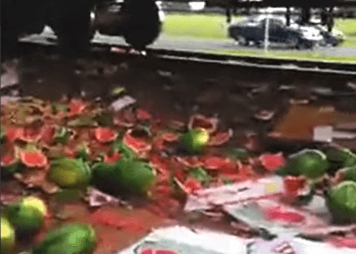 VIDEO: Train Hits Truck, Causes Watermelon Massacre