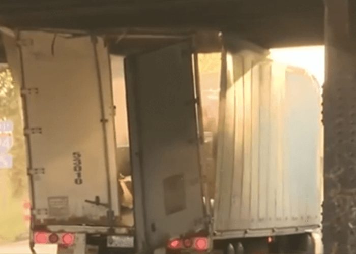 News Crews Catch Truck Driver Striking His Second Overpass