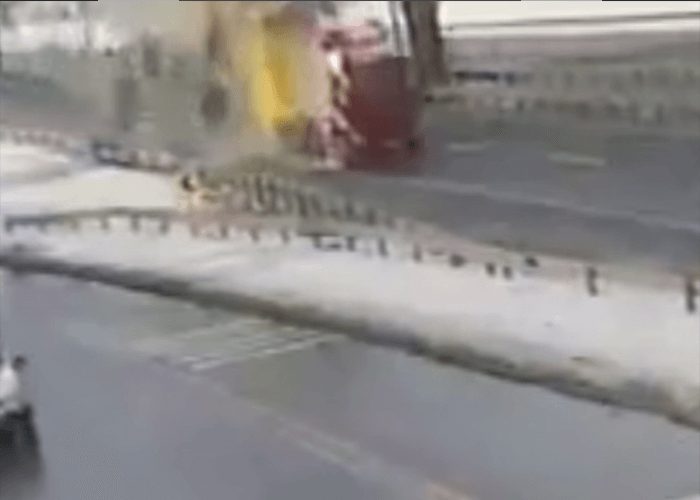 VIDEO: Dump Truck Driver Demolishes Bridge