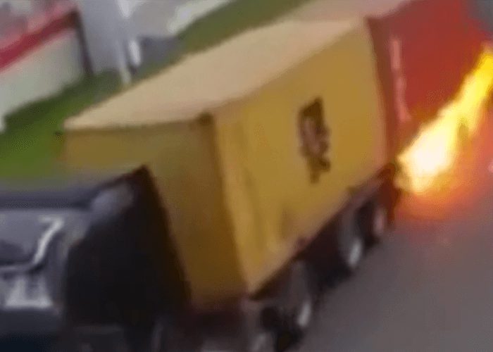 VIDEO: Truck Speeding Down The Highway On Fire