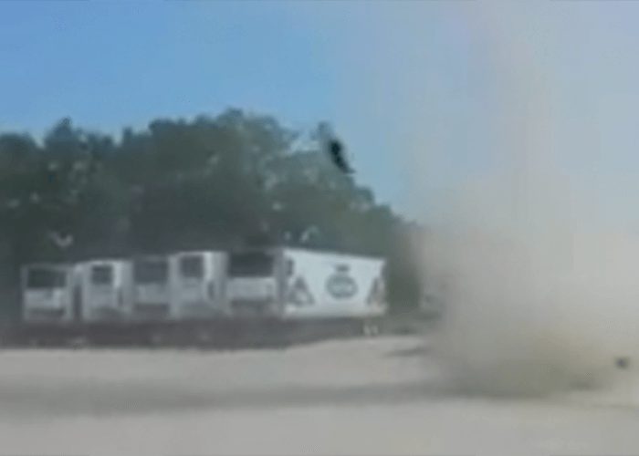 VIDEO: Trucker’s Son Has Funny Reaction To Seeing Mini Tornado