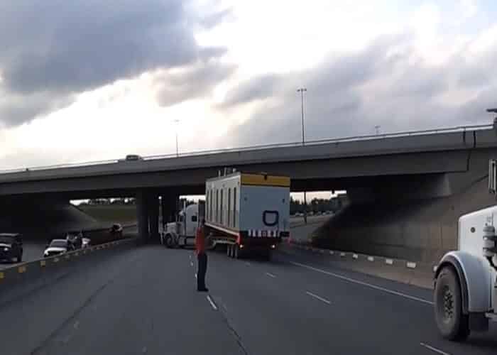 VIDEO: Oversize Load Driver Realizes He’s About To Hit A Bridge