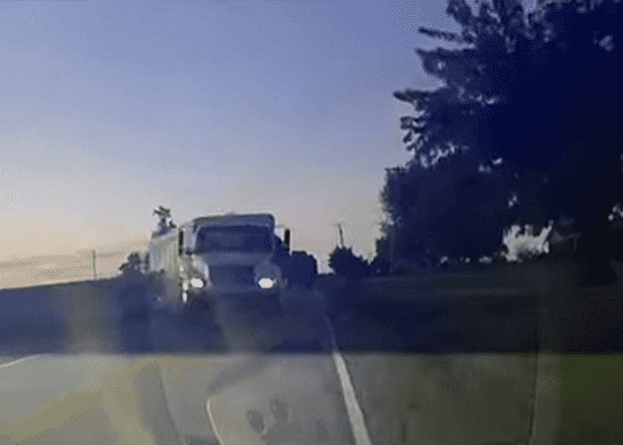 VIDEO: Motorist Has Terrifying Close Call With Swerving Truck