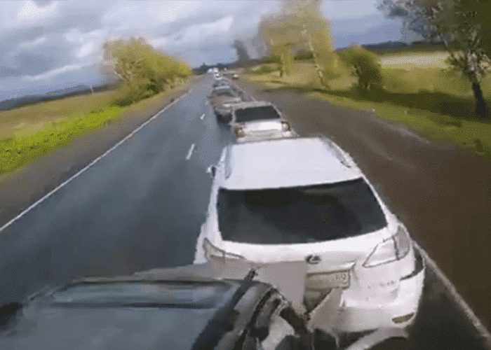 VIDEO: Truck Driver Plows Into Slowed Traffic