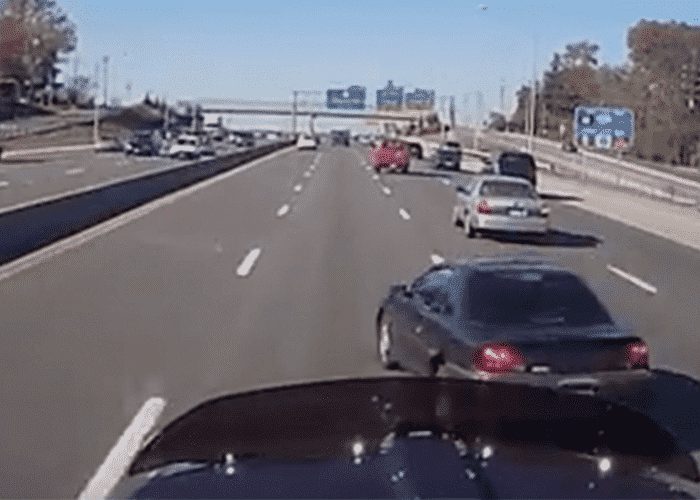 VIDEO: Out Of Control Car Sends Vehicle Into Path Of Truck