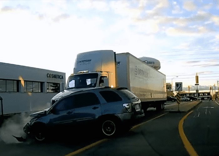 VIDEO: SUV Takes Turn To Nowhere In Path Of Truck