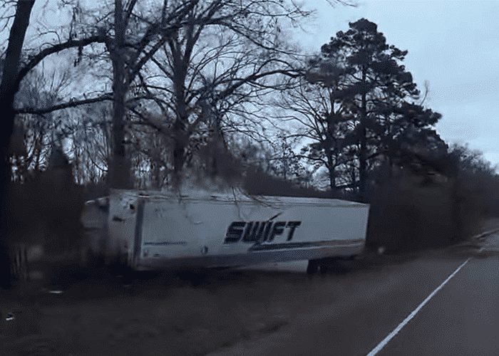 VIDEO: Truck Leaves Road And Smashes Into Tree