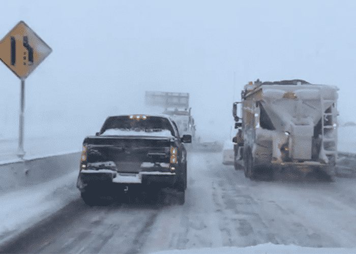 VIDEO: Aggressive Pickup Driver Cuts Off Snowplow
