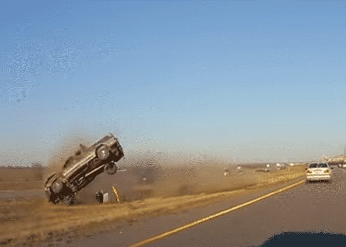 VIDEO: Oncoming Pickup Truck Rolls Twice