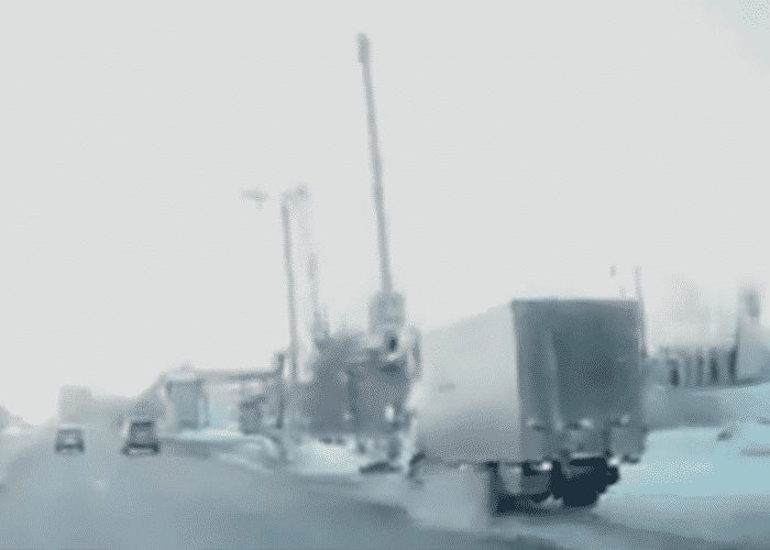 VIDEO: Truck Drifts Off Road And Hits Light Pole