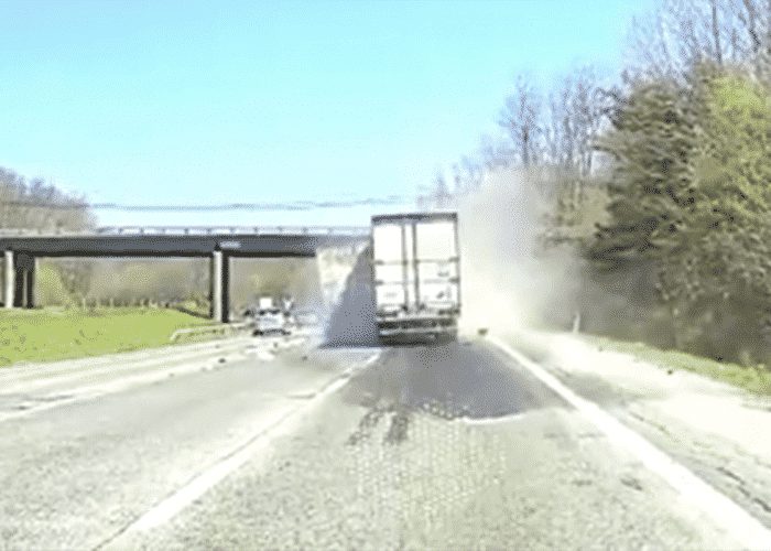 VIDEO: One Big Rig Rear Ends Another