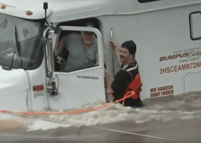 VIDEO: Trucker Rescues Fellow Driver From Deadly Houston Flood Waters