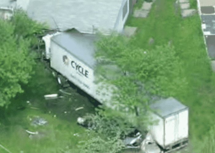 Car Clips Truck and Sends It Crashing Into House