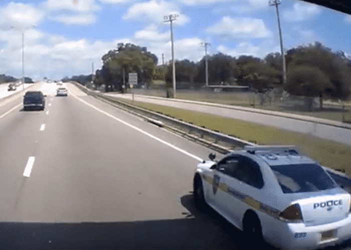 VIDEO: Cop Cuts Off Fully Loaded Truck