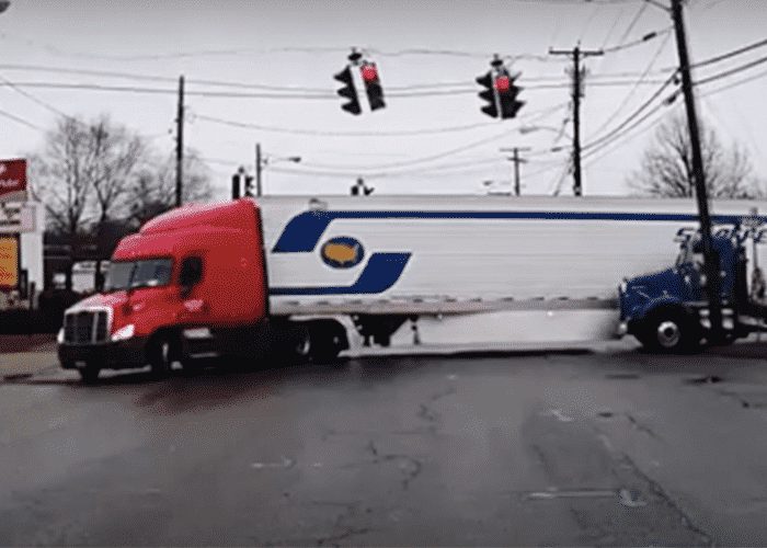 VIDEO: Day Cab Vs. OTR Truck Intersection Fail