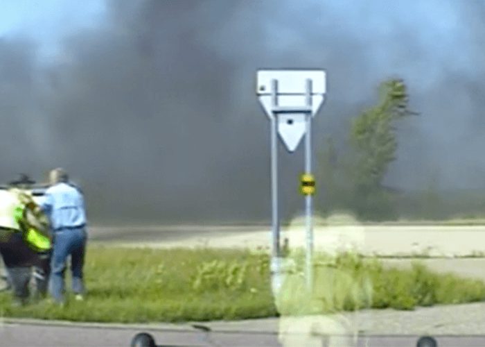 VIDEO: Trooper And Good Samaritan Rescue Trucker From Fiery Wreckage