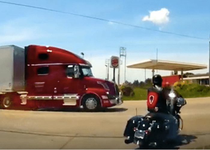 VIDEO: Brazen Motorcyclists Pull Out In Front Of Big Rig