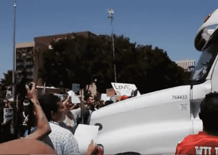 VIDEO: Trucker Blocked By Mob At Trump Rally