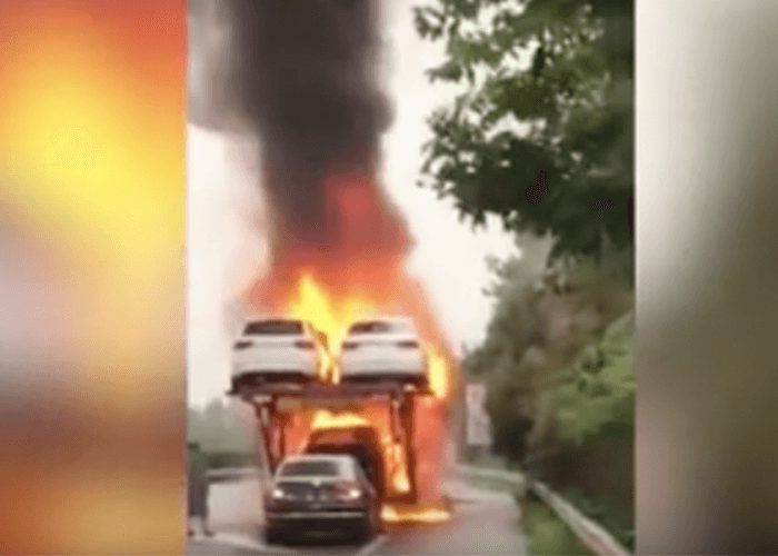 VIDEO: Car Hauler Rescues New Vehicle From Fire